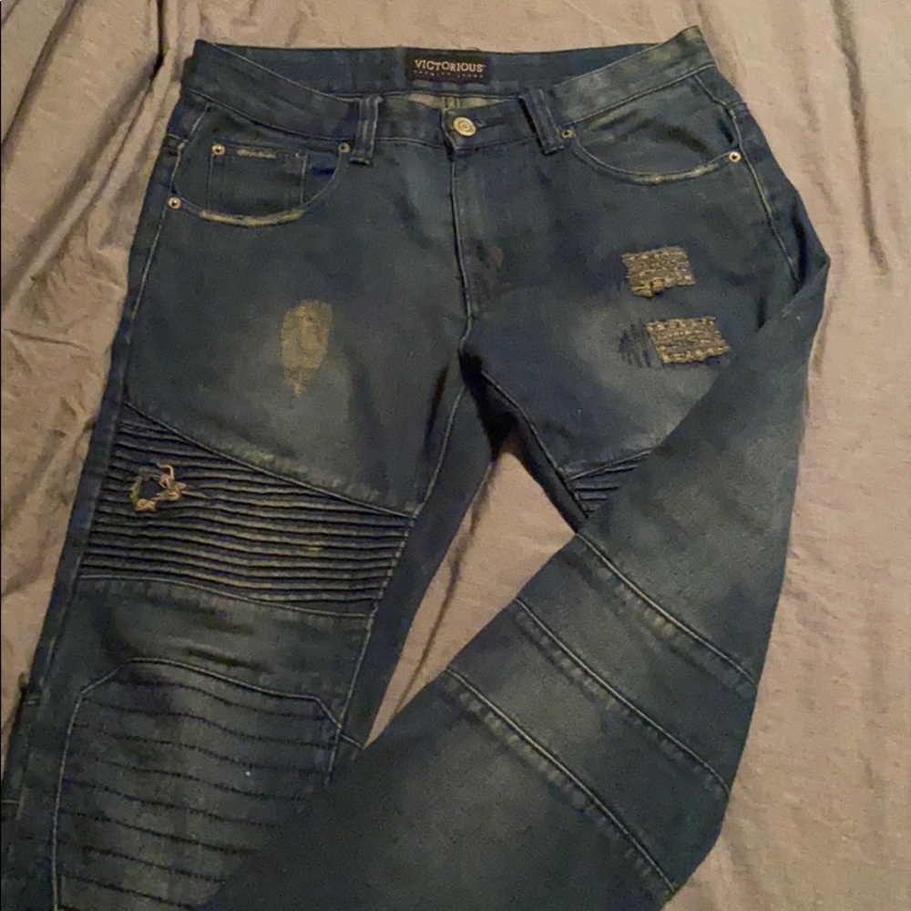 Destroyed biker jeans